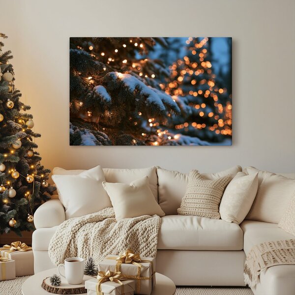 Quadro su tela – Rami innevati con lucine