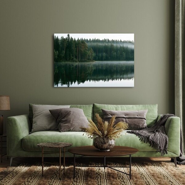 Quadro su tela – Lago nebbioso nel bosco