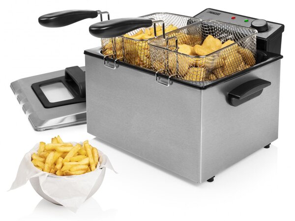 PRINCESS Friggitrice elettrica semiprofessionale 5 Litri Potenza 3270 Watt 3 cestelli Acciaio Inox - 185000