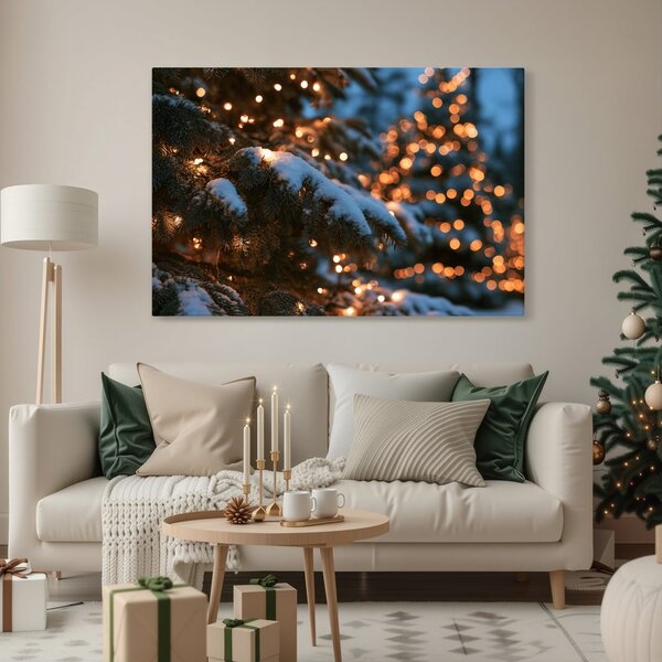 Quadro su tela – Rami innevati con lucine