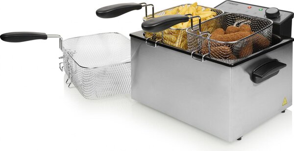 PRINCESS Friggitrice elettrica semiprofessionale 5 Litri Potenza 3270 Watt 3 cestelli Acciaio Inox - 185000