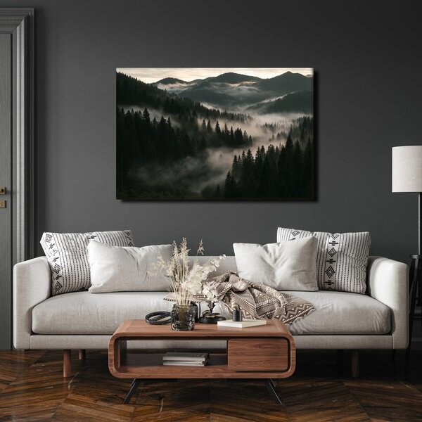 Quadro su tela – Foreste montane nebbiose all’alba