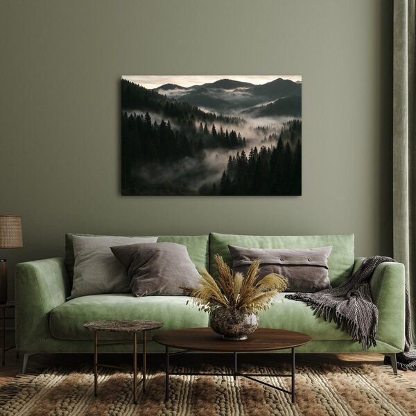 Quadro su tela – Foreste montane nebbiose all’alba