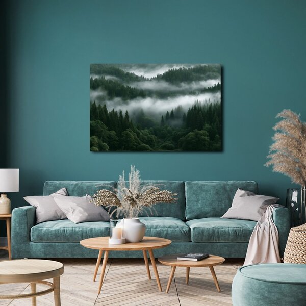 Quadro su tela – Foresta montana nebbiosa all’alba