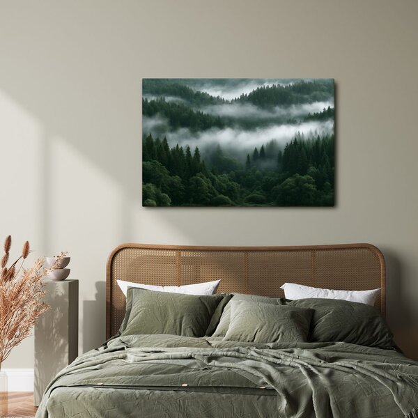 Quadro su tela – Foresta montana nebbiosa all’alba