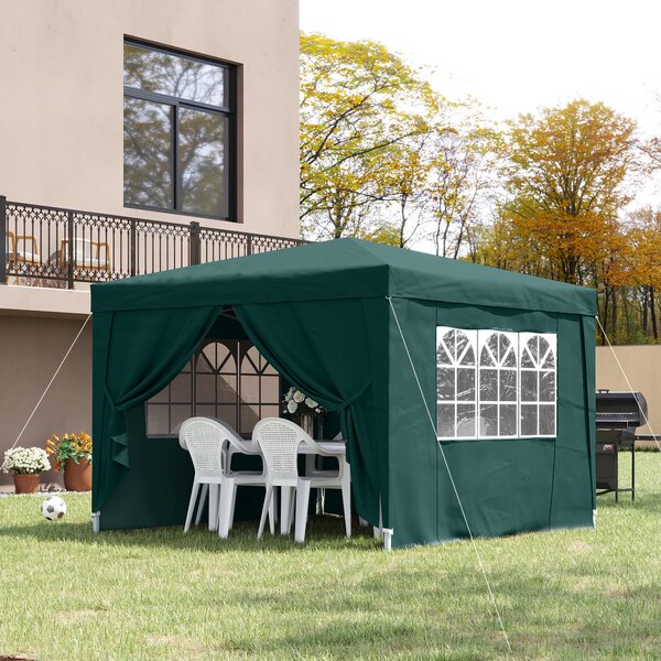 Tendostruttura Impermeabile Pieghevole 3x3m con Pannelli Laterali in Acciaio Verde