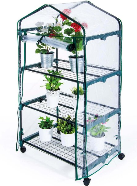 Serra da Giardino in Metallo e PVC 3 Ripiani con Ruote Bertozzi