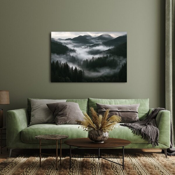 Quadro su tela – Foreste montane nebbiose all’alba