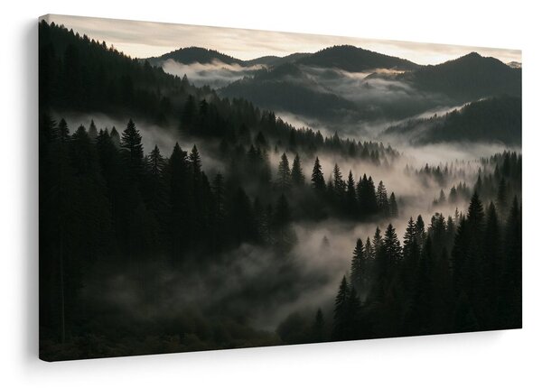 Quadro su tela – Foreste montane nebbiose all’alba