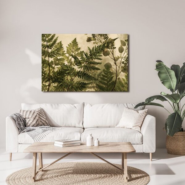 Quadro su tela – Felci delicate su sfondo beige