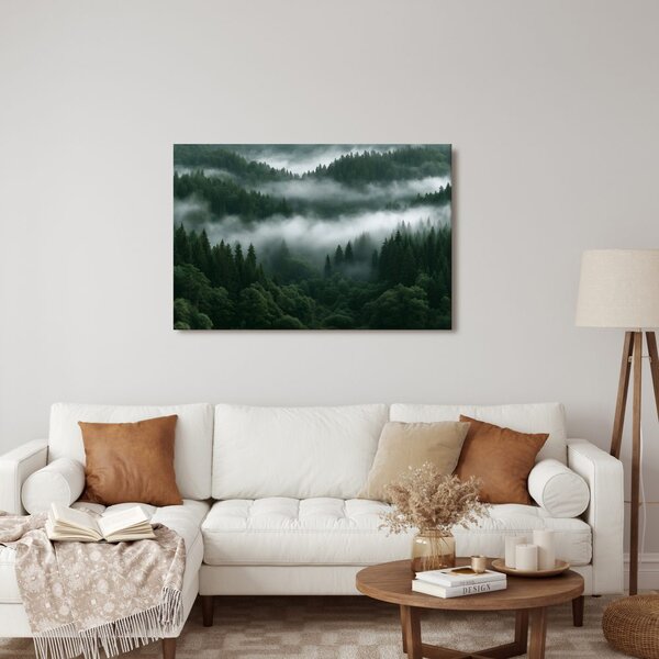 Quadro su tela – Foresta montana nebbiosa all’alba