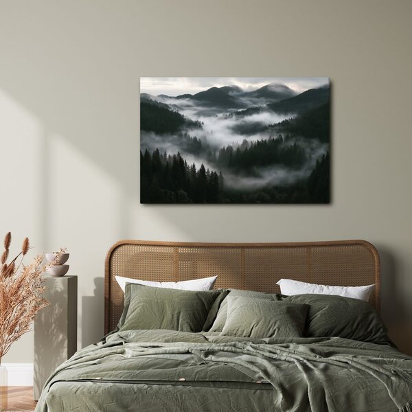 Quadro su tela – Foreste montane nebbiose all’alba
