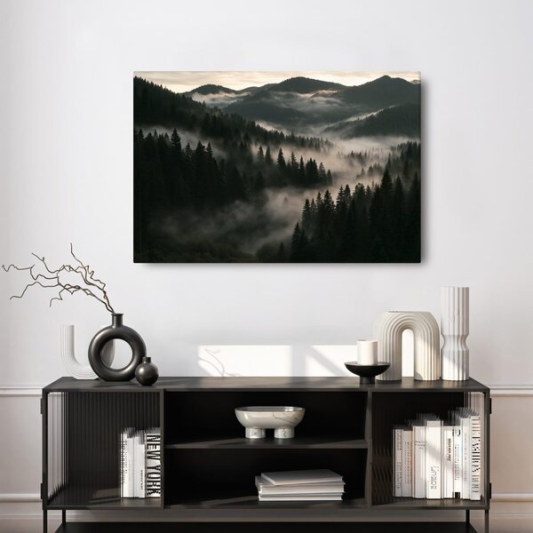 Quadro su tela – Foreste montane nebbiose all’alba