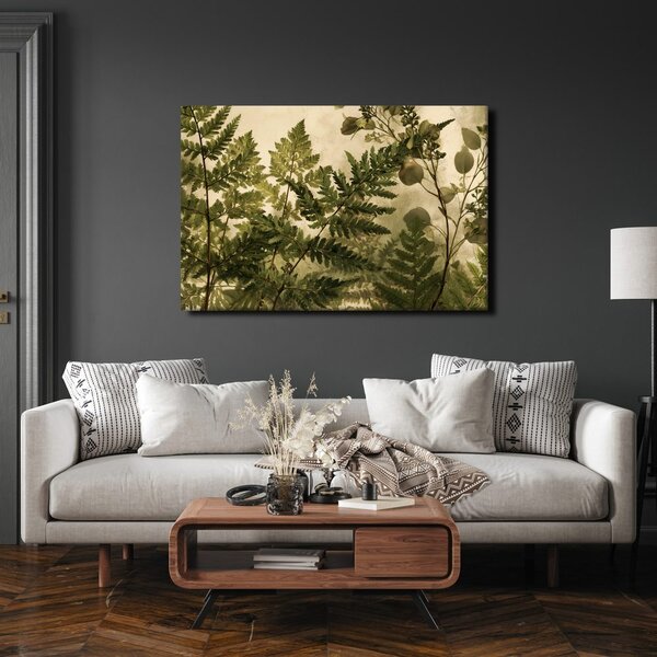 Quadro su tela – Felci delicate su sfondo beige