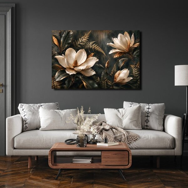 Quadro su tela – Magnolie eleganti nei toni dorati
