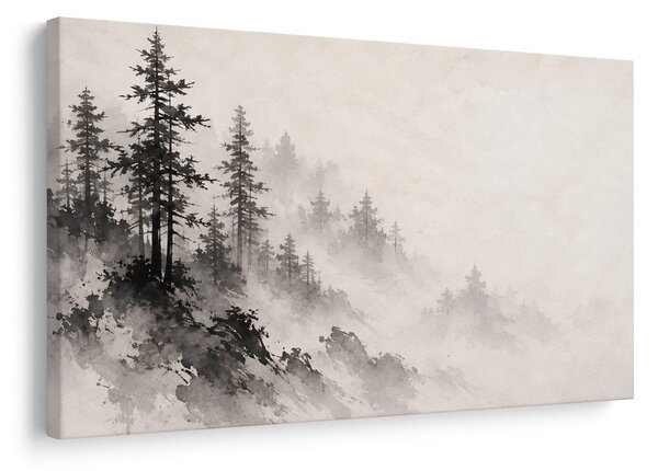 Quadro su tela – Foresta montana nebbiosa a inchiostro
