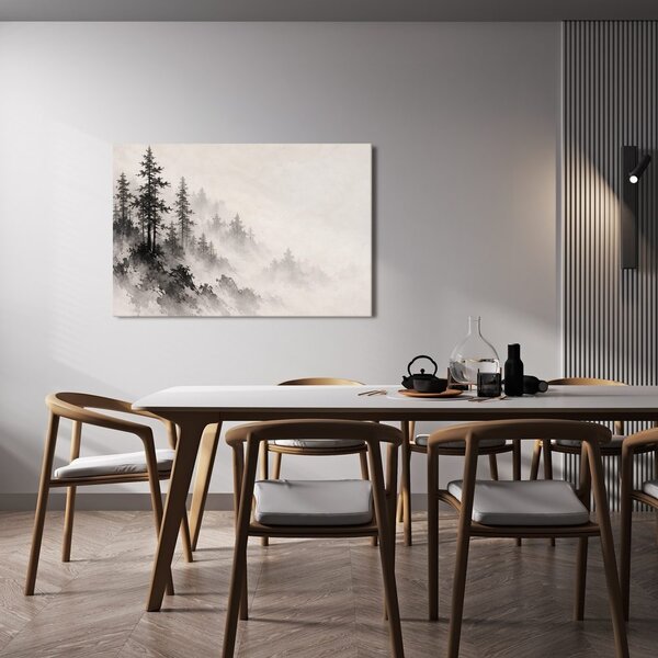 Quadro su tela – Foresta montana nebbiosa a inchiostro