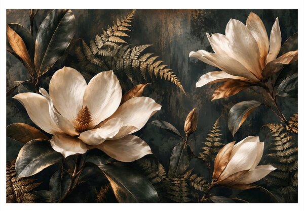 Quadro su tela – Magnolie eleganti nei toni dorati