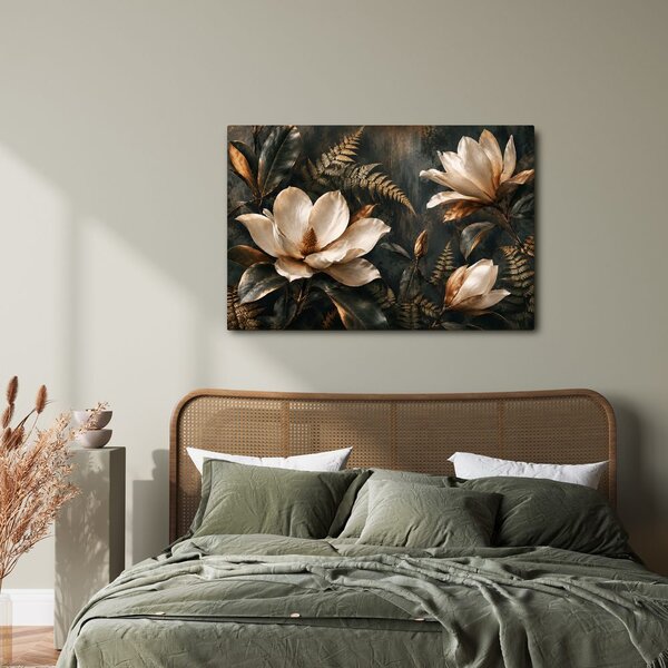 Quadro su tela – Magnolie eleganti nei toni dorati