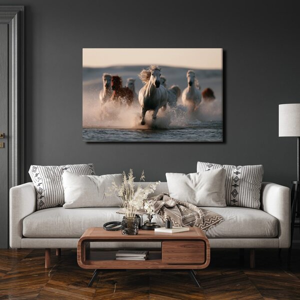 Quadro su tela – Cavalli bianchi tra le onde