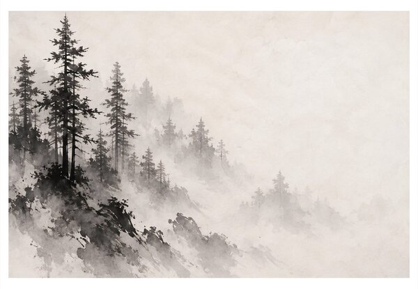 Quadro su tela – Foresta montana nebbiosa a inchiostro