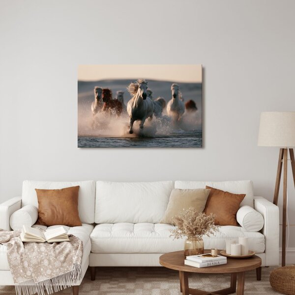 Quadro su tela – Cavalli bianchi tra le onde