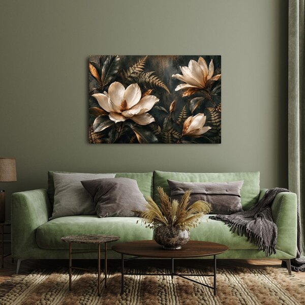 Quadro su tela – Magnolie eleganti nei toni dorati