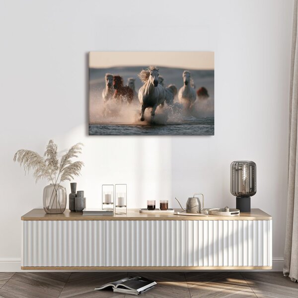 Quadro su tela – Cavalli bianchi tra le onde