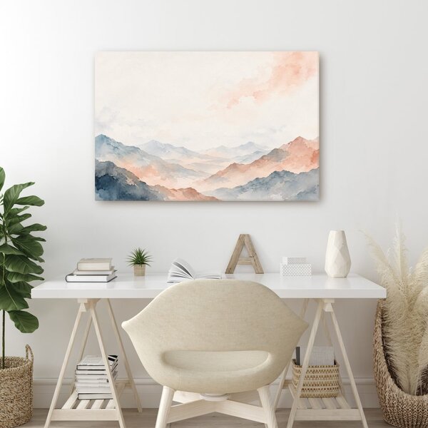 Quadro su tela – Silenzio montano ad acquerello nella nebbia