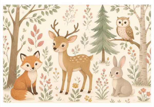 Quadro su tela – Animaletti del bosco in stile delicato