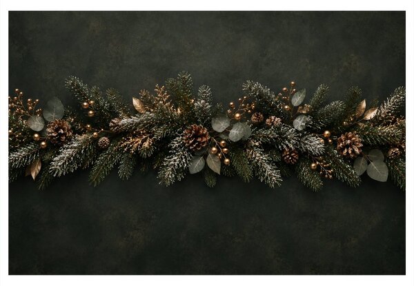 Quadro su tela – Ghirlanda invernale di conifere con pigne