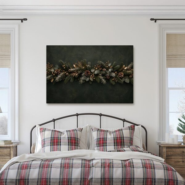 Quadro su tela – Ghirlanda invernale di conifere con pigne