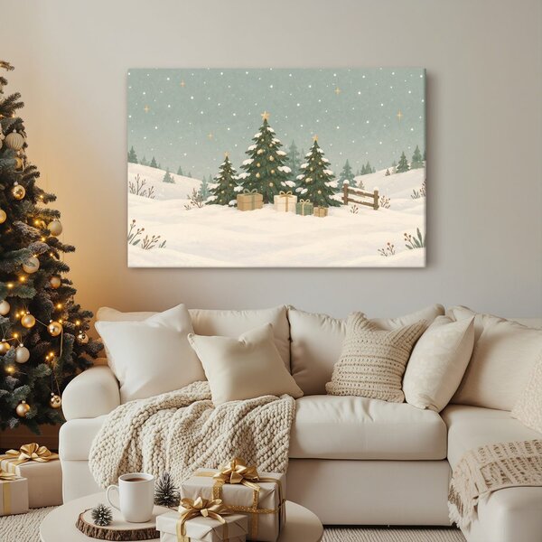 Quadro su tela – Alberi di Natale invernali con regali