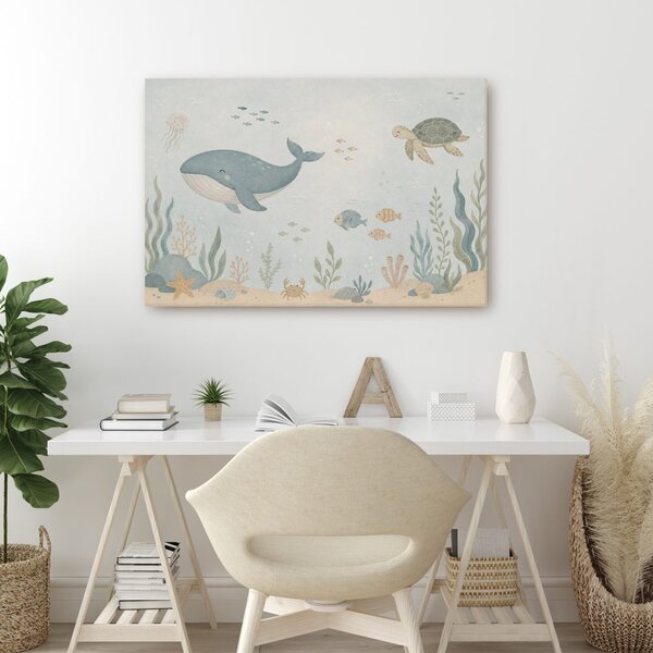 Quadro su tela – Balena e tartaruga nel mare