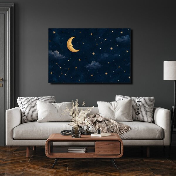 Quadro su tela – Luna addormentata tra le stelle