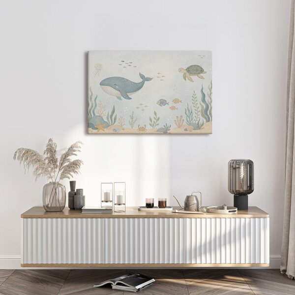 Quadro su tela – Balena e tartaruga nel mare