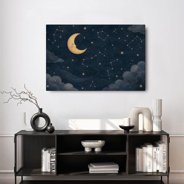 Quadro su tela – Luna dorata tra le stelle
