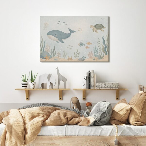 Quadro su tela – Balena e tartaruga nel mare