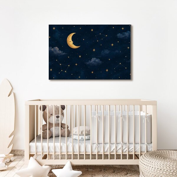 Quadro su tela – Luna addormentata tra le stelle