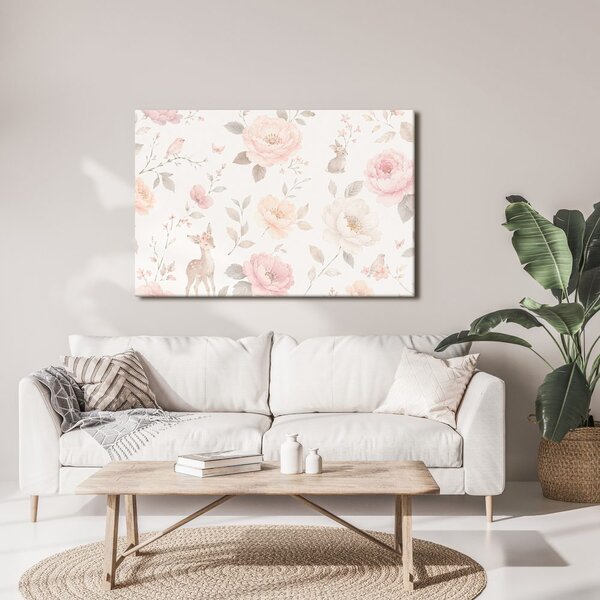 Quadro su tela – Fiori delicati con animali del bosco