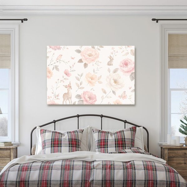 Quadro su tela – Fiori delicati con animali del bosco