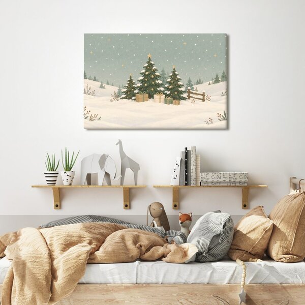 Quadro su tela – Alberi di Natale invernali con regali