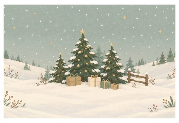 Quadro su tela – Alberi di Natale invernali con regali