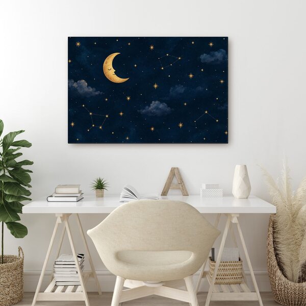 Quadro su tela – Luna addormentata tra le stelle