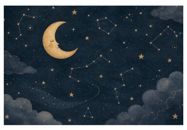 Quadro su tela – Luna dorata tra le stelle