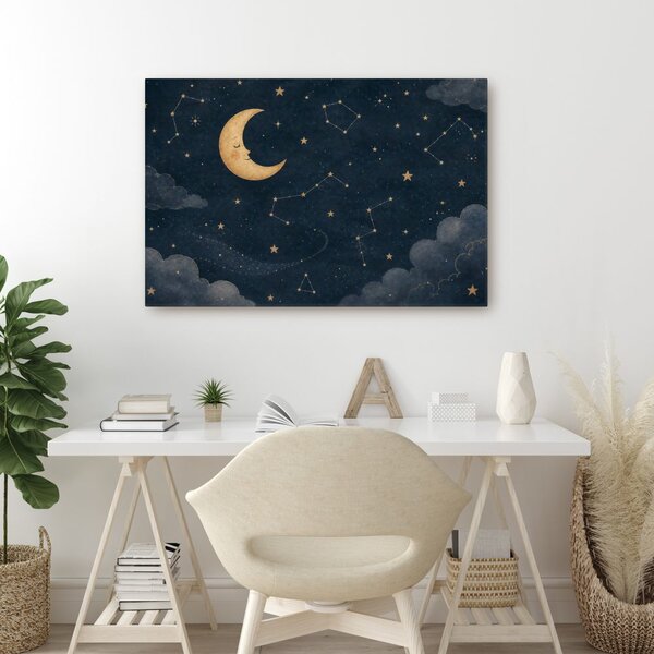 Quadro su tela – Luna dorata tra le stelle