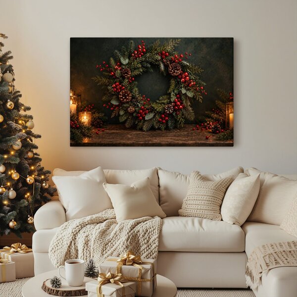 Quadro su tela – Ghirlanda natalizia con bacche rosse