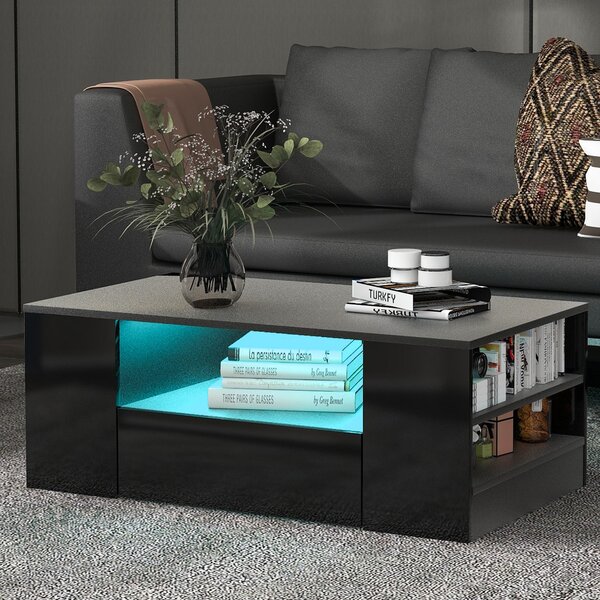 Tavolino con luci LED grigio cemento 90x49x40 cm