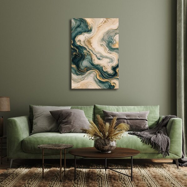 Quadro su tela – Linee dorate nel marmo blu