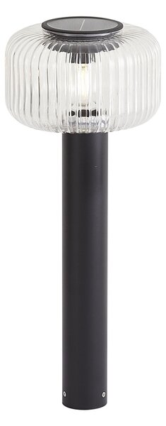 Dissuasore da esterno moderno nero con vetro scanalato con LED solare IP65 - Ribble Mushroom